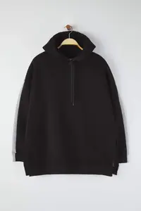 Trendyol Curve Gray Melange Color Blocked Wide Pattern Inside Fleece Knitting Sports Plus Size Sweatshirt - Image 5