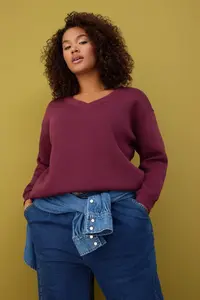 Trendyol Curve Burgundy Collar Basic Plus Size Sweatshirt with Fleece Inside - Image 2