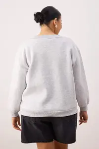 Trendyol Curve Kar Melange V-neck Basic Plus Size Sweatshirt with Fleece Inside - Image 4