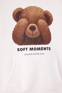 Trendyol Curve Ecru Teddy Bear Printed Oversized Plus Size Sweatshirt - Image 6