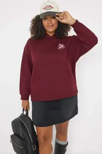 Trendyol Curve Burgundy Back Printed Oversized/Wide Pattern Inside Fleece Plus Size Sweatshirt - Image 2