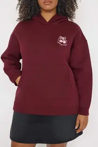 Trendyol Curve Burgundy Back Printed Oversized/Wide Pattern Inside Fleece Plus Size Sweatshirt - Image 3