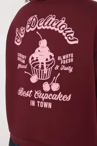 Trendyol Curve Burgundy Back Printed Oversized/Wide Pattern Inside Fleece Plus Size Sweatshirt - Image 4