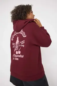 Trendyol Curve Burgundy Back Printed Oversized/Wide Pattern Inside Fleece Plus Size Sweatshirt - Image 5