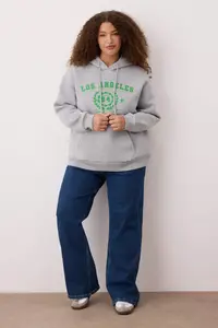 Trendyol Curve Gray Hooded Oversized Slogan Printed Knitting Plus Size Sweatshirt - Image 3