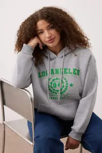 Trendyol Curve Gray Hooded Oversized Slogan Printed Knitting Plus Size Sweatshirt - Image 4