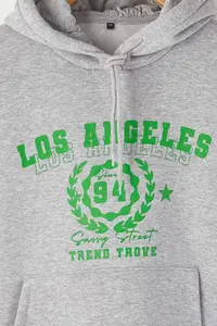 Trendyol Curve Gray Hooded Oversized Slogan Printed Knitting Plus Size Sweatshirt - Image 8