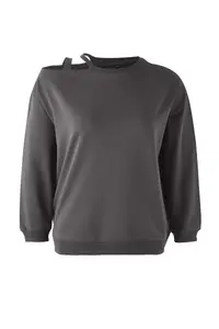 Trendyol Curve Anthracite Crew Neck Cut Out Detailed Knitting Plus Size Sweatshirt - Image 5