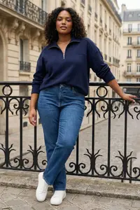 Trendyol Curve Navy Blue Shirt Collar textured Plus Size Sweatshirt - Image 2