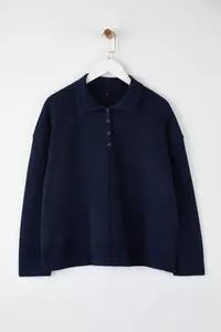 Trendyol Curve Navy Blue Shirt Collar textured Plus Size Sweatshirt - Image 3