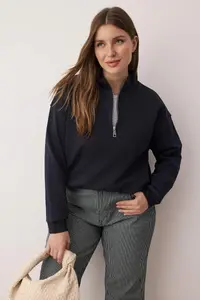 Trendyol Curve Navy Blue Collar Zippered Regular Plus Size Sweatshirt