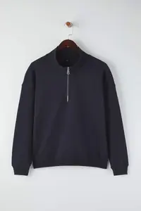 Trendyol Curve Navy Blue Collar Zippered Regular Plus Size Sweatshirt - Image 5