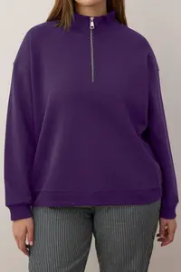 Trendyol Curve Plum Collar Zippered Regular Plus Size Sweatshirt - Image 4