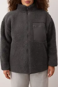 Trendyol Curve Winter Essentials Anthracite Thick Fleece Zippered Dog collar with pocket Knitting Sweatshirt - Image 2