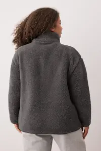 Trendyol Curve Winter Essentials Anthracite Thick Fleece Zippered Dog collar with pocket Knitting Sweatshirt - Image 4
