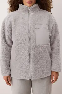 Trendyol Curve Winter Essentials Gray Thick Fleece Zippered Dog collar with pocket Knitting Sweatshirt - Image 3