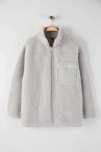 Trendyol Curve Winter Essentials Gray Thick Fleece Zippered Dog collar with pocket Knitting Sweatshirt - Image 6