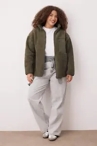 Trendyol Curve Winter Essentials Khaki Thick Fleece Zippered Dog collar with pocket Knitting Sweatshirt - Image 2