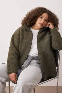 Trendyol Curve Winter Essentials Khaki Thick Fleece Zippered Dog collar with pocket Knitting Sweatshirt - Image 3