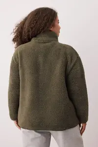 Trendyol Curve Winter Essentials Khaki Thick Fleece Zippered Dog collar with pocket Knitting Sweatshirt - Image 5