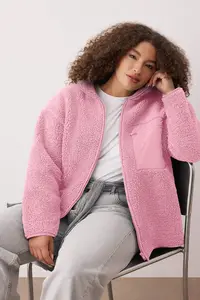 Trendyol Curve Winter Essentials Pink Thick Fleece Zippered Dog collar with pocket Knitting Sweatshirt