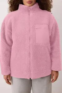 Trendyol Curve Winter Essentials Pink Thick Fleece Zippered Dog collar with pocket Knitting Sweatshirt - Image 3