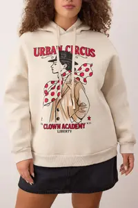 Trendyol Curve Stone Oversized/Wide Pattern Hooded Printed Plus Size Sweatshirt with Fleece Inside - Image 3