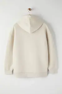 Trendyol Curve Stone Oversized/Wide Pattern Hooded Printed Plus Size Sweatshirt with Fleece Inside - Image 7