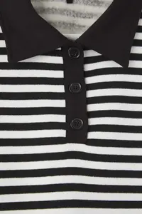 Trendyol Curve Black Striped Polo Shirt Collar Thick Oversized Knitting Plus Size Sweatshirt - Image 6