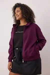 Trendyol Curve Purple Regular Fit Draped Material Front Zippered Plus Size Sweatshirt - Image 2