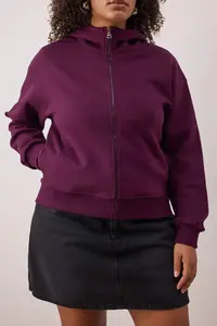 Trendyol Curve Purple Regular Fit Draped Material Front Zippered Plus Size Sweatshirt - Image 3