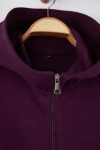 Trendyol Curve Purple Regular Fit Draped Material Front Zippered Plus Size Sweatshirt - Image 7