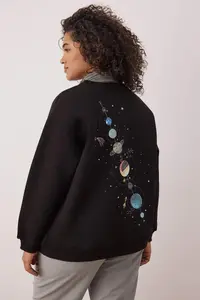 Trendyol Curve Black Back Galaxy Printed Oversized/Wide Pattern Inside Fleece Plus Size Sweatshirt - Image 4