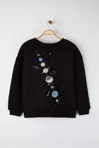 Trendyol Curve Black Back Galaxy Printed Oversized/Wide Pattern Inside Fleece Plus Size Sweatshirt - Image 5