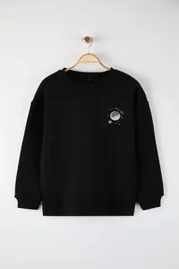 Trendyol Curve Black Back Galaxy Printed Oversized/Wide Pattern Inside Fleece Plus Size Sweatshirt - Image 8