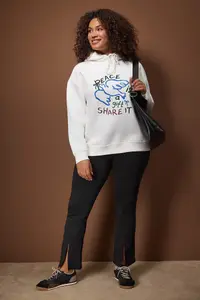 Trendyol Curve Ecru Printed Hooded Oversized/Wide Pattern Plus Size Sweatshirt - Image 2