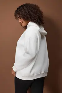 Trendyol Curve Ecru Printed Hooded Oversized/Wide Pattern Plus Size Sweatshirt - Image 4