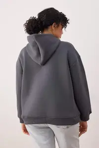 Trendyol Curve Anthracite Printed Hooded Oversized/Wide Pattern Plus Size Sweatshirt - Image 4