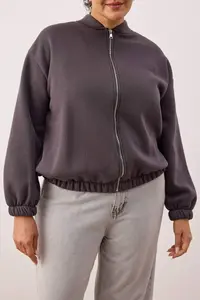 Trendyol Curve Anthracite Bomber Jacket Jacket Collar Oversized/Wide Pattern Front Zippered Plus Size Sweatshirt - Image 3