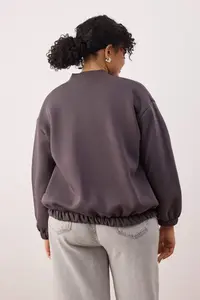 Trendyol Curve Anthracite Bomber Jacket Jacket Collar Oversized/Wide Pattern Front Zippered Plus Size Sweatshirt - Image 4