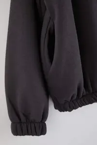 Trendyol Curve Anthracite Bomber Jacket Jacket Collar Oversized/Wide Pattern Front Zippered Plus Size Sweatshirt - Image 6