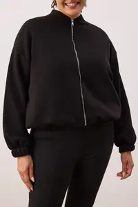 Trendyol Curve Black Bomber Jacket Jacket Collar Oversized/Wide Pattern Front Zippered Plus Size Sweatshirt - Image 3