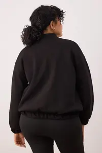 Trendyol Curve Black Bomber Jacket Jacket Collar Oversized/Wide Pattern Front Zippered Plus Size Sweatshirt - Image 4