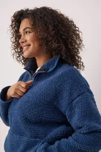 Trendyol Curve Indigo Piping Detailed Dog collar Plush Soft Plus Size Sweatshirt - Image 2
