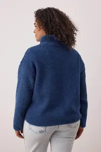 Trendyol Curve Indigo Piping Detailed Dog collar Plush Soft Plus Size Sweatshirt - Image 4