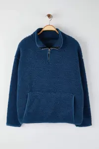Trendyol Curve Indigo Piping Detailed Dog collar Plush Soft Plus Size Sweatshirt - Image 5