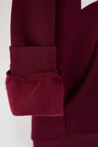 Trendyol Curve Burgundy College Themed Hooded Plus Size Sweatshirt - Image 7