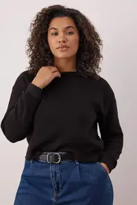 Trendyol Curve Black Crop Size Crew Neck Basic Plus Size Sweatshirt