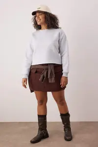 Trendyol Curve Kar Melange Crop Size Crew Neck Basic Plus Size Sweatshirt