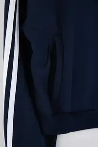 Trendyol Curve Navy Blue Crop Size College Themed Striped Front Zippered Plus Size Sweatshirt - Image 6